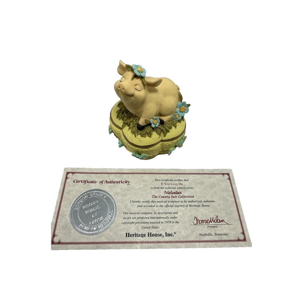 Heritage House Melodies County Fair Pig Music Box Trinket‎ Box If You Love Me